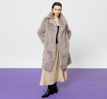 NICOLINE GREY FAUX FUR COAT OUTERWEAR