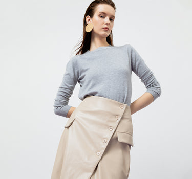 BEATRIX CREME FAUX LEATHER MIDI SKIRT