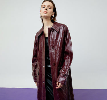 BRIA LEATHER MAROON TRENCH COAT