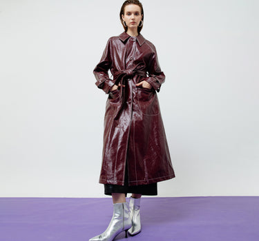 BRIA LEATHER MAROON TRENCH COAT