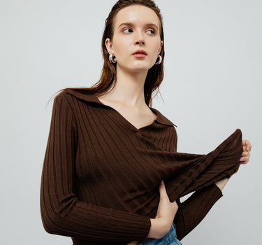 VESPER BROWN RIBBED KNIT TOP