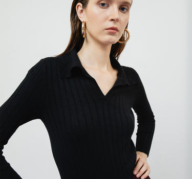 VESPER BLACK RIBBED KNIT TOP