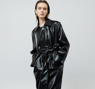 RAVEN LEATHER BLACK TRENCH COAT