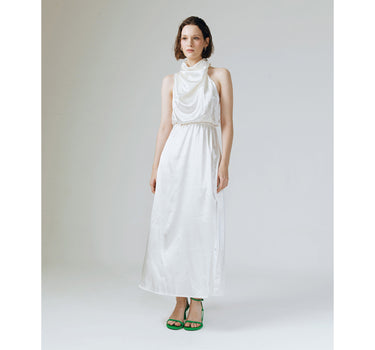 AMELIA WHITE RUFFLE NECK DRESS