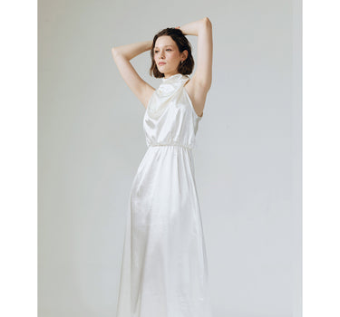 AMELIA WHITE RUFFLE NECK DRESS