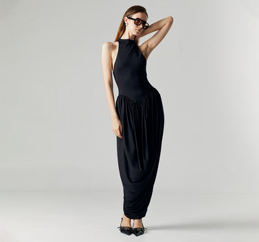 CELINE BLACK DRAPED MAXI DRESS (PRE-ORDER)