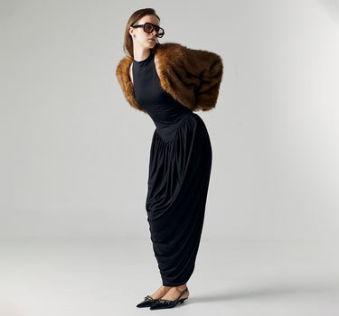 CELINE BLACK DRAPED MAXI DRESS (PRE-ORDER)