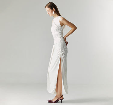 EVEL WHITE DRAPED DRESS