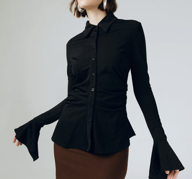 SCULPTED DRAPPERY BLACK FITTED SHIRT